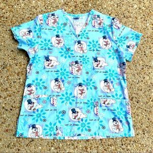 Like New Frosty the Snowman Blue Scrub Top M